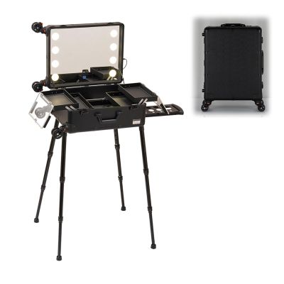 Makeup Train Case Cosmetic Box with Mirror, Professional Make up Organizers and Storage for Vanity, Traveling Makeup Storage Organizer, Makeup Rolling Train Case Trolley Makeup Tools (Size : A(with s