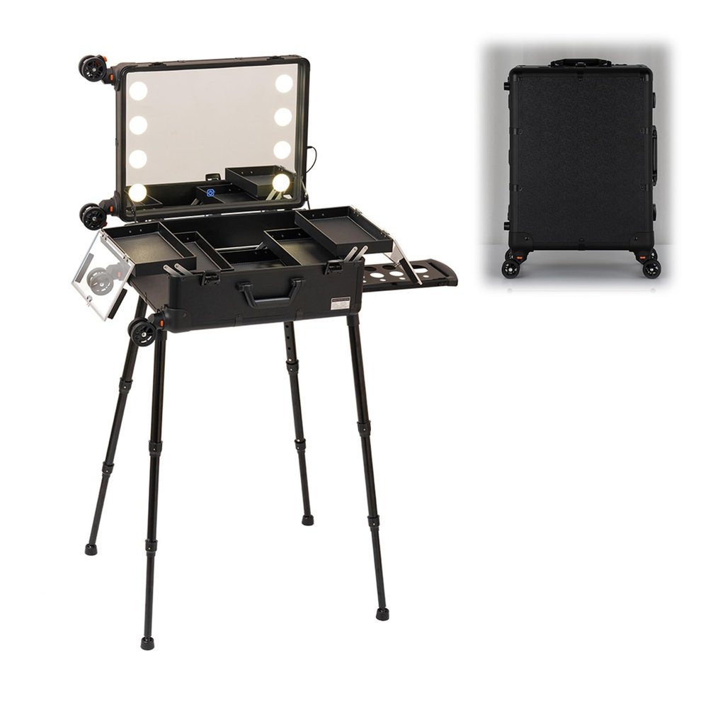 Makeup Train Case Cosmetic Box with Mirror, Professional Make up Organizers and Storage for Vanity, Traveling Makeup Storage Organizer, Makeup Rolling Train Case Trolley Makeup Tools (Size : A(with s