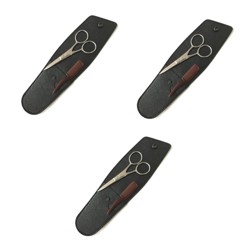 balacoo 3sets Stainless Steel Beard and Eyebrow Scissors Kit Comb Grooming Tools for Men for Beard Trimming and Hair Styling Includes Storage Bag