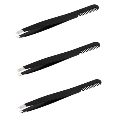 balacoo 3pcs Elegant Black Stainless Steel Eyebrow Tweezer Brush and Comb for Eyebrow Care and Makeup