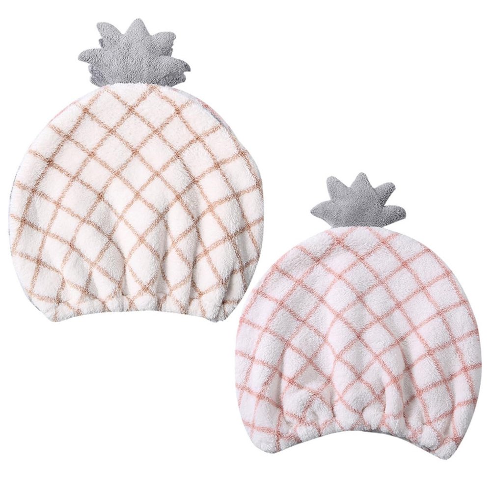 DOITOOL 2pcs Absorbent Hair Drying Caps for Women Cute Pineapple Pattern Quick-dry Towel Hats Use Hair Turbans for Wet for Home Hotel Travel