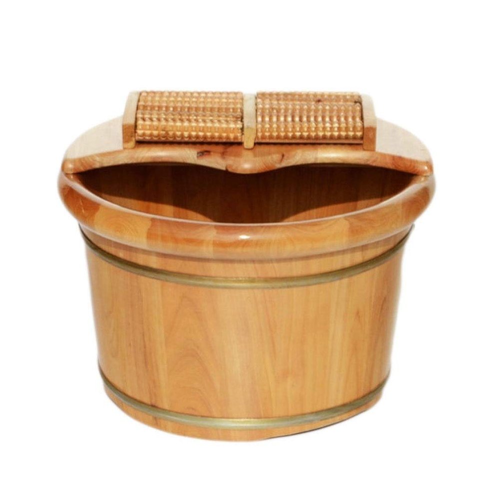 BABYCE Foot Bath Soak Foot Wash Basin for Foot Bath,Solid Cedar Wood Foot Soaking Barrel Bucket,Foot Spa Bucket with Massage,Foot Soaking Tub Foot Spa Household Wash Ba