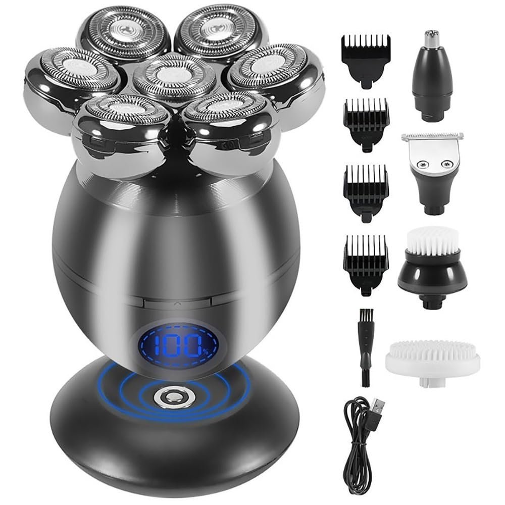 Head Shavers for Bald Men, 7D Floating Head Men's Electric Shaver USB Charging Dock LCD Waterproof Portable Nose Hair Trimmer Bald Razor Machine Shaving