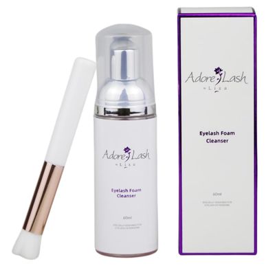 Adore Lash by Liza Eyelash Extension Cleanser+Brush / 2oz / 60ml / Eyelid Foaming Cleanser/Wash for Extensions & Natural Lashes/Safe Makeup Remover/Supplies for Professional & Home Use