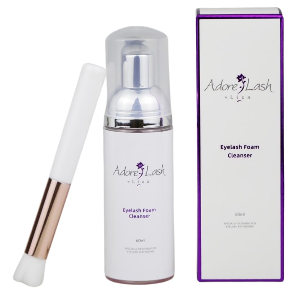 Adore Lash by Liza Eyelash Extension Cleanser+Brush / 2oz / 60ml / Eyelid Foaming Cleanser/Wash for Extensions & Natural Lashes/Safe Makeup Remover/Supplies for Professional & Home Use