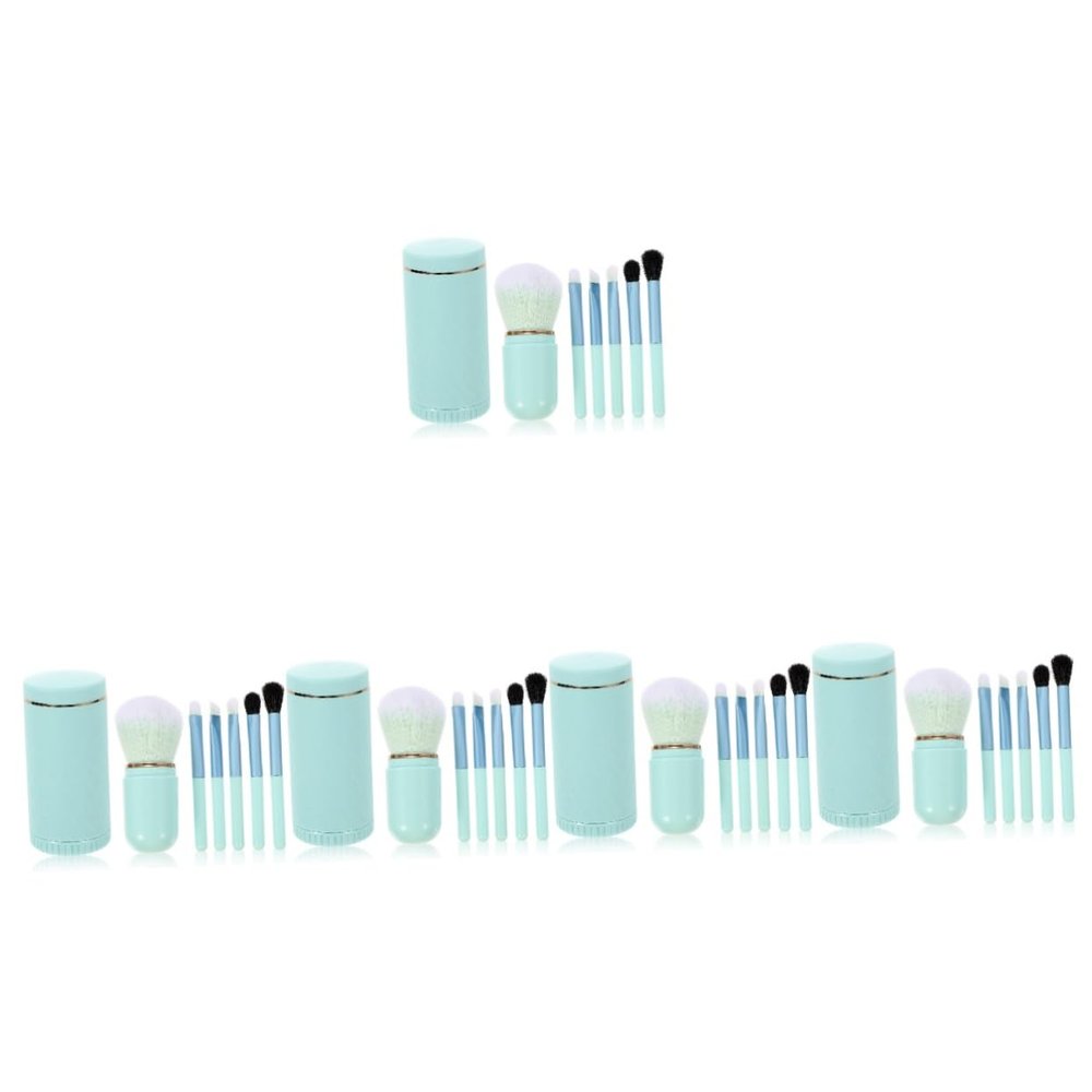 NOLITOY 5sets Portable Makeup Brush Mirror Travel Cosmetic Tools Blush and Loose Powder Brushes Adorable Design for Daily Makeup Use