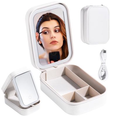 BS-MALL Travel Cosmetic Mirror Case LED Makeup Mirror Storage Case for Eyelash station Brushes Cosmetic Tools Pink On-the-go Makeup Needs (White)