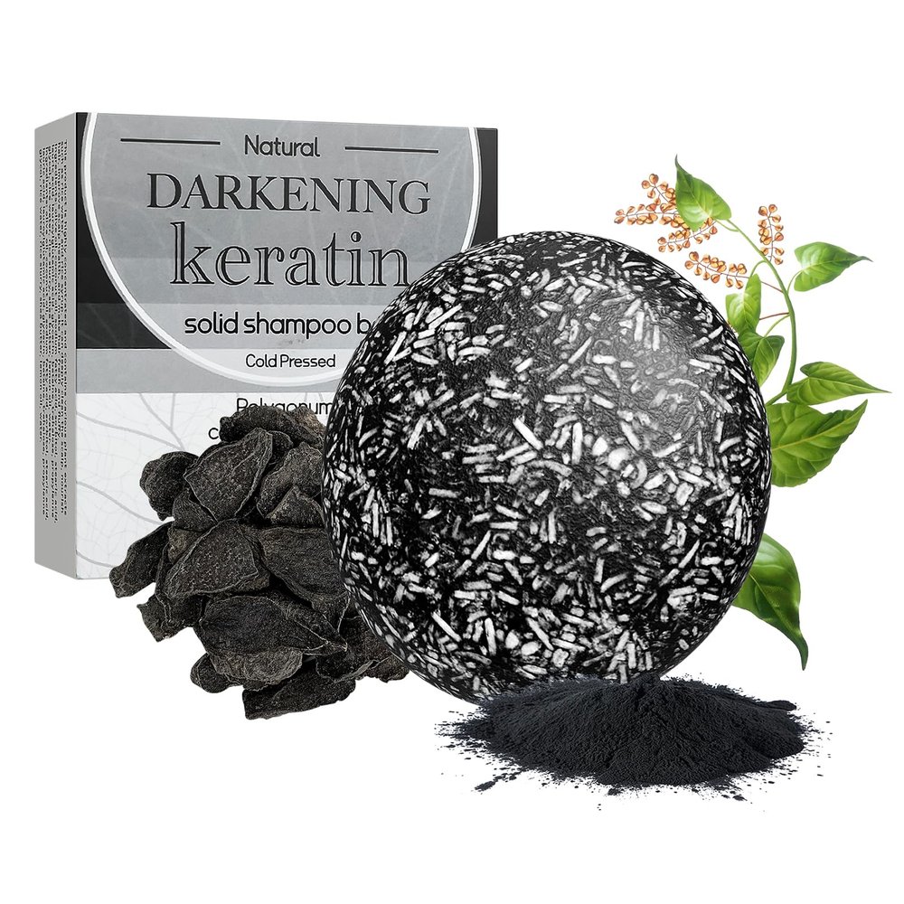 Hair Darkening Keratin Shampoo Bar, Grey Reverse Deep Cleansing Scalp Massage, Regrowth, Anti Hair Loss(Polygonum Multiflorum)