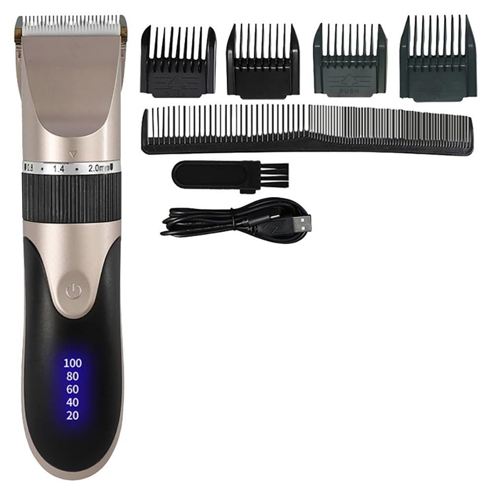 Professional Hair Clippers for Men, Professional Hair Clipper Men's Barber Beard Trimmer Rechargeable Ceramic Blade Hair Cutting Machine Adult Kid Haircut Low Noise (Color : Golden)