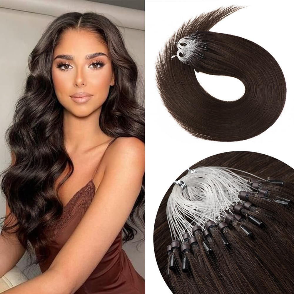 Senmy Micro Loop Hair Extensions Human Hair 20inch Dark Brown Micro Bead Hair Extensions Silky Straight Real Microlink Extensions 1g/strand 50g Microbead Extensions For Women