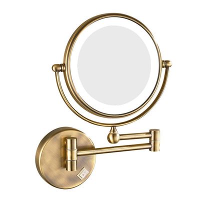 10X Magnification LED Lighted Bathroom Mirror Extendable Folding Round Shape Cosmetic Vanity Mirror (Color : Green Bronze, Size : 8inch 10X)