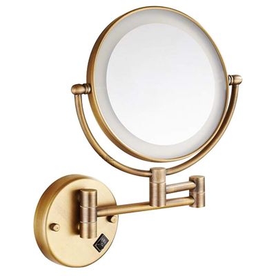 Makeup Vanity Mirror with Lights,Two-Sided Wall Mounted Beauty Mirror 3X Magnification Bathroom Mirror Extendable Cosmetic Mirror Powered by Plug,Gold