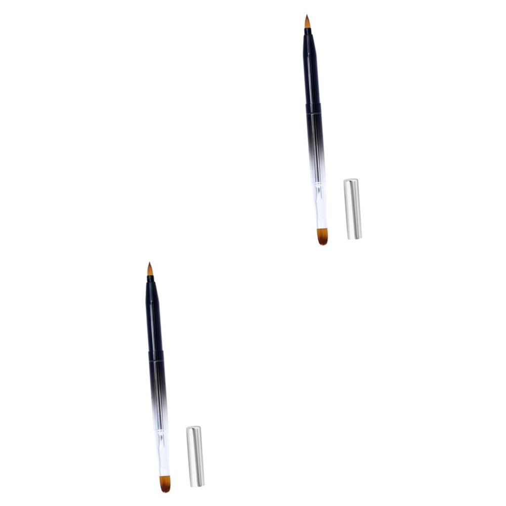 NOLITOY 2pcs Retractable Lip Brush for Lipstick Gloss Soft Makeup Brush Portable Lipstick Applicator Metal Lid Professional Home Use