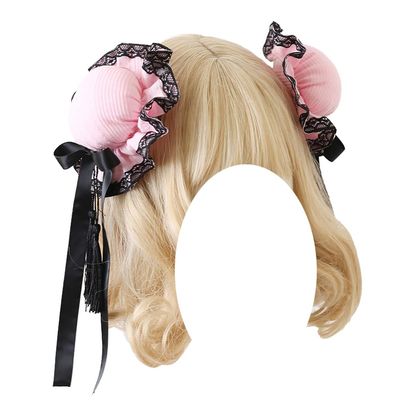 TTYAO REII Chun-Li Hair Clips 2Pcs Vintage Chinese Style Hair Accessories Girls Round Bun Side Clips for Costume Party (Pink Black)