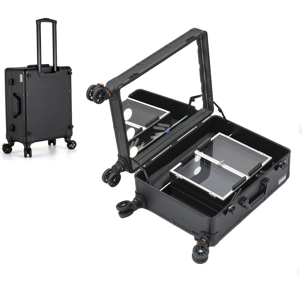 Makeup Train Case, Makeup Case with Mirror, Professional Rolling Cosmetic Case Large Storage Makeup Organizer Travel Trolley, Makeup Box Cosmetic Organizer Storage for Cosmetologist (Size : B)
