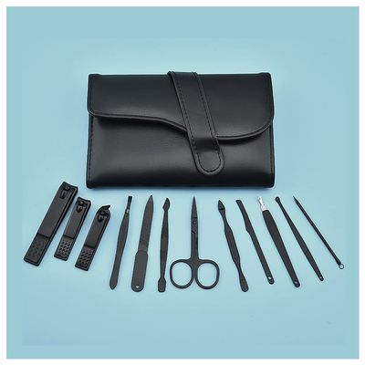 AMONG Manicure Kit Stainless Steel Nail Clippers with Built-in Nail File Sharp Nail Clippers for Men 12 Pieces Black Nail Clippers Kit