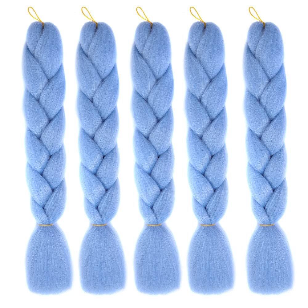 ihreesy 24 Inch Jumbo Braiding Hair Extension,Crochet Colored Hair Extensions Synthetic High Temperature Synthetic High Temperature Extension,Light Blue