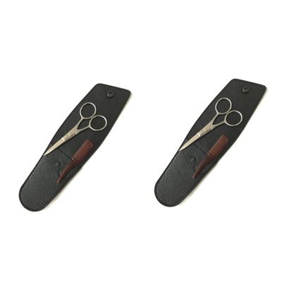 Didiseaon 2sets Stainless Steel Beard Shears and Eyebrow Scissors Kit Grooming Tools for Men Comb and Storage Bag for Home and Barber Use