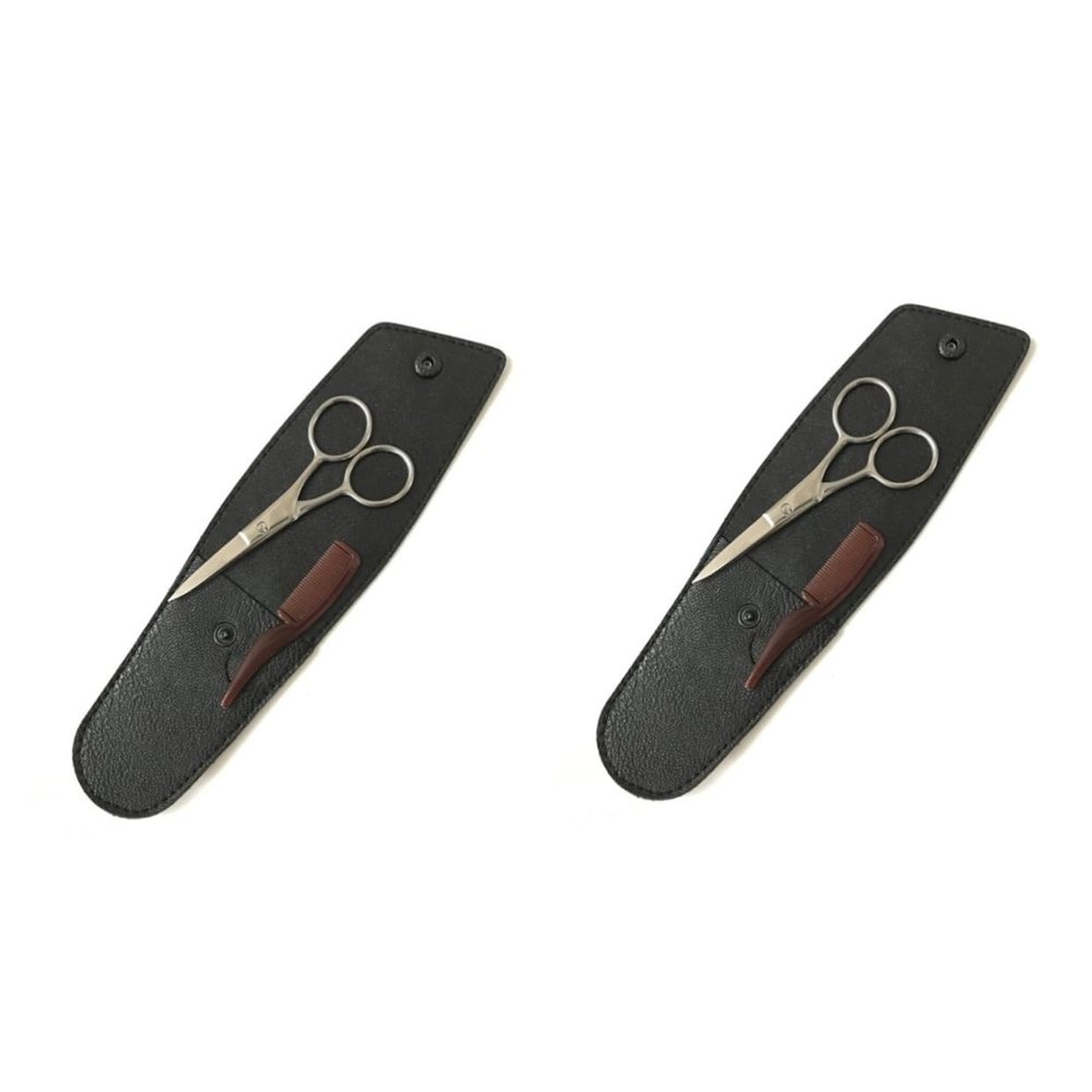 Didiseaon 2sets Stainless Steel Beard Shears and Eyebrow Scissors Kit Grooming Tools for Men Comb and Storage Bag for Home and Barber Use