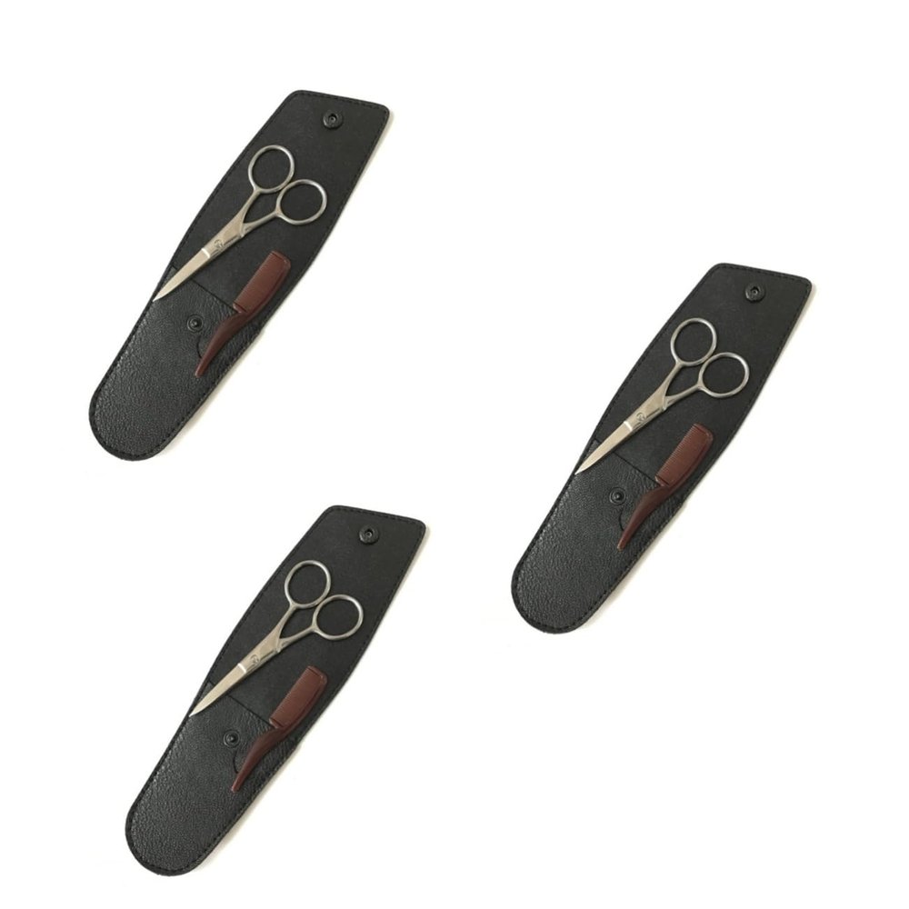 Didiseaon 3sets Men Grooming Kit Scissors Beard Trimmer Eyebrow Trimmer Stainless Steel Scissor Set Barber Shop Quality Compact Storage Bag