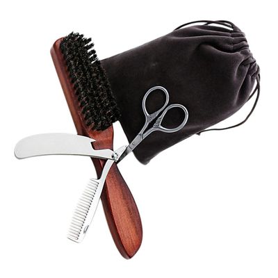 balacoo 1set Beard Care Set Trimmer and Comb Portable Beard Grooming Kit Black Cloth Bag Professional Design for Safe and Convenient