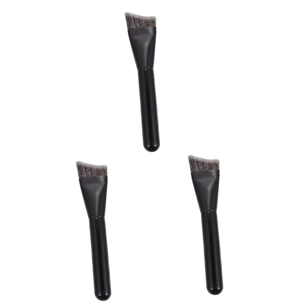 balacoo 3pcs Bright Black Wooden Handle Contouring Makeup Brush Shaped Foundation Tool for Precise Application Easy to Clean for Makeup