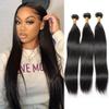 Genrein Straight Human Hair Bundles 20 20 22 Inch Straight Bundles Human Hair Weave 3 Bundles Deals Hair Unprocessed Human Hair Bundles 100% Brazilian Human Hair Bundle 1B Color view 1