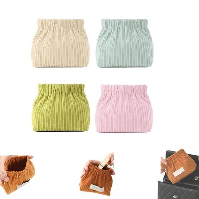 4PCS Mini Makeup Bag Pocket Cosmetic Bags No Zipper Self-Closing Travel Storage Bag for Lipstick Headphones Jewelry Pencil Pouch Elastic Corduroy Toiletry Bag Coin Purse Lipstick Organizer Bag