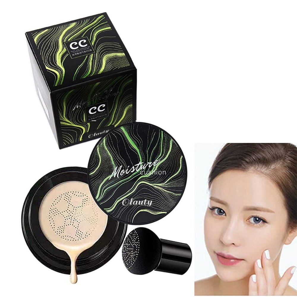 Mushroom Head Air Cushion CC Cream, Air Cushion CCCream, Moisturizing Concealer, Moisturizing BB Cream Makeup Base Long Lasting with Mushroom Makeup Sponge, Easy to Apply(01#, Lvory)