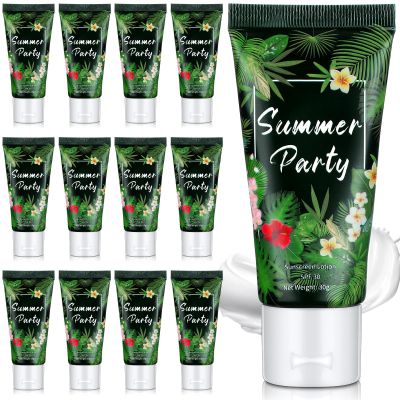 Dansib 12 Pcs Mini Sunscreen Bulk for Valentine Gifts Summer Travel Size Spf 30 Water Resistant Sunblock Sunscreen Lotion Bulk for Valentines Day Favors for Pool Party(White Cream,Tropical)