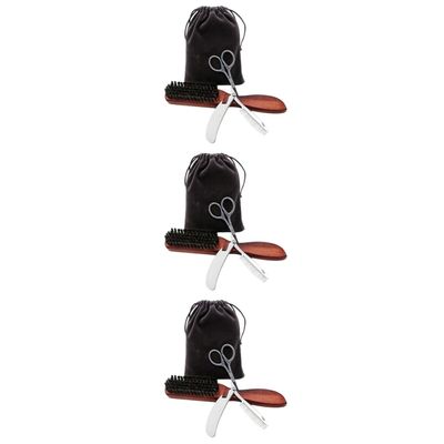 balacoo 3sets Beard Care Set Beard Brush Kit Portable Cloth Bag Trimmer Grooming Tool for Travel and Daily Use