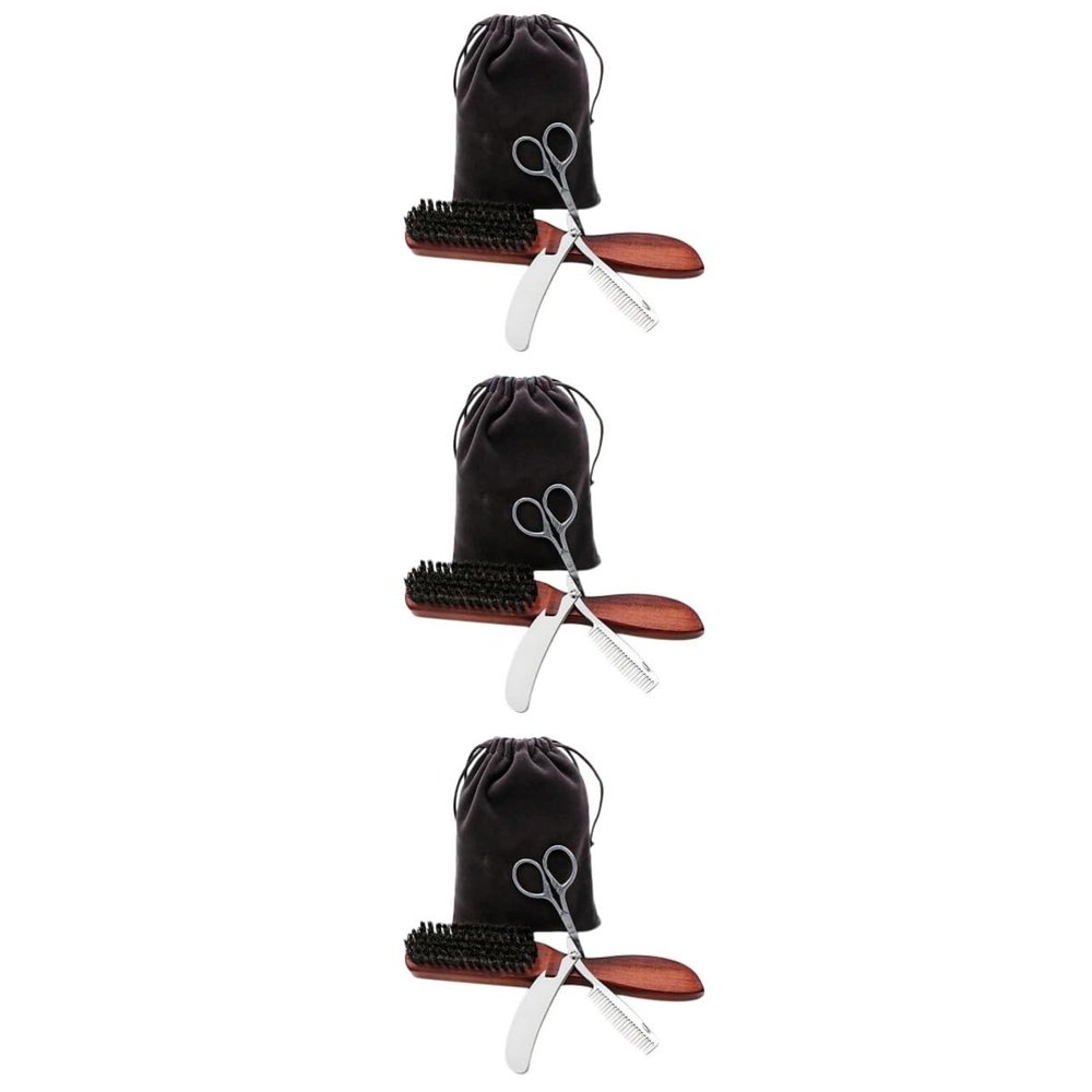 balacoo 3sets Beard Care Set Beard Brush Kit Portable Cloth Bag Trimmer Grooming Tool for Travel and Daily Use