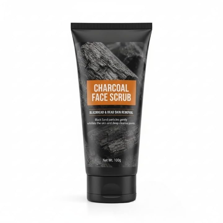Charcoal Face Scrub with Black Sand, Exfoliates skins & Reduces Black Heads,100 g