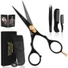 5.5 Hair Cutting Scissors for Hair, Mustache & Beard - Black Mustache and Beard Scissors for All Type Facial Hairs, Beard and Mustache Scissors with Pouch, Tweezers, Beard Comb and Mustache Comb. view 1