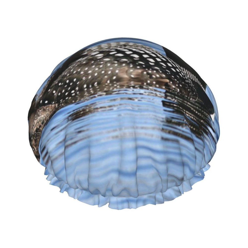 Loon Birds Shower Cap For Women Double Waterproof Layers Bathing Shower Hat Reusable Protection Hair Bath Caps