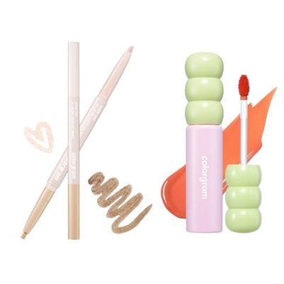 COLORGRAM 01 Warm Tone Under Eye Highlighter Stick + Fruity Glass Tint 01 Flashing Apricot Bundle