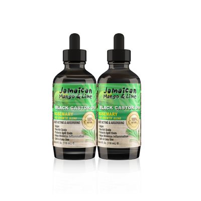 Jamaican Mango & Lime Black Castor Oil Rosemary Strength & Shine Lightweight Hair & Scalp Oil for Locs, Braids, Twists & Natural Hair (4 fl oz, Pack of 2)
