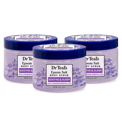 Dr Teal's Pure Epsom Salt Body Scrub, Soothe & Sleep with Lavender Essential Oils, 16 oz (Pack of 3)