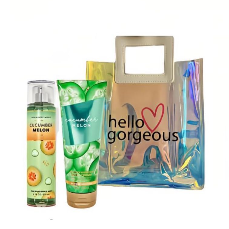 White Barn - Bath and Body Works - Gift Set 2 Piece Bundle - with Gift Bag Hello Gorgeous (Cucumber Melon)