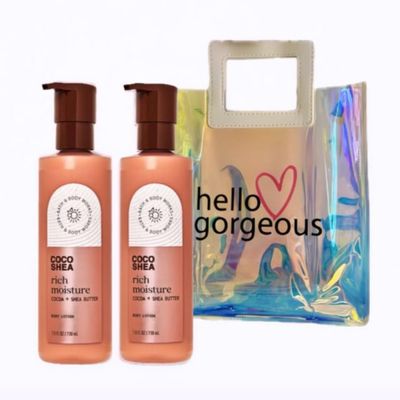 White Barn - Bath and Body Works - Gift Set 2 Piece Bundle - with Gift Bag Hello Gorgeous (Coco Shea Rich Moisture)