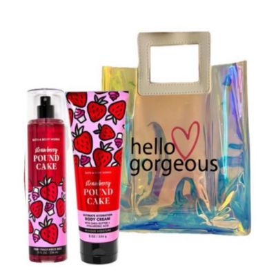 White Barn - Bath and Body Works - Gift Set 2 Piece Bundle - with Gift Bag Hello Gorgeous (Strawberry Pound Cake)