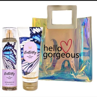 White Barn - Bath and Body Works - Gift Set 2 Piece Bundle - with Gift Bag Hello Gorgeous (Butterfly)