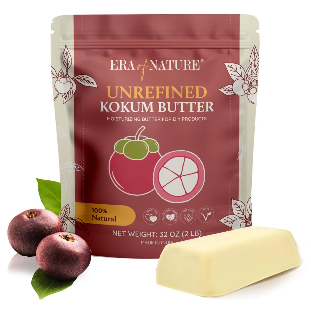 era of nature Kokum Butter Raw - 32 oz (2lb)  Natural Butter for Body Butters, Lotion Bars, Lip Balm, Soap Making  Blends Well with Shea or Cocoa Butter  For Stretch Marks, Scars, Pregnancy Care