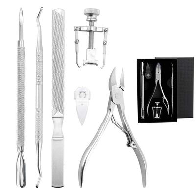 ASYWISH 6pcs/set Cuticle Remover Kit Nail Trimmer For Cuticle Ingrown Nails Pink Light Brush