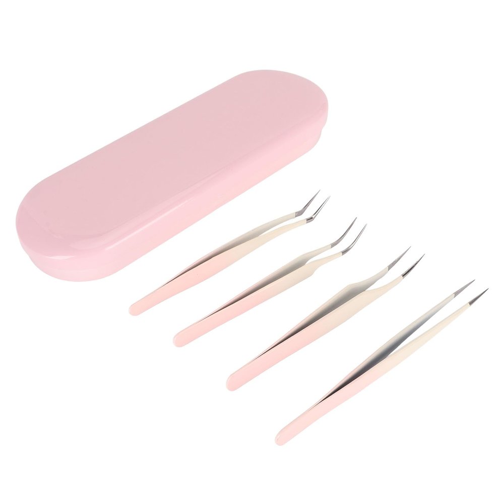 BusoTh Lash Tweezers Kit, Multifunctional Eyelash Applicator Tweezers High Hardness 4pcs Ergonomic Easy Operation for Party for Dormitory (Pink)