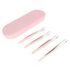 BusoTh Lash Tweezers Kit, Multifunctional Eyelash Applicator Tweezers High Hardness 4pcs Ergonomic Easy Operation for Party for Dormitory (Pink) view 1