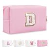 Small Personalized Initial A-Z Patch Makeup Bag,Pink Cute PU Leather Glitter Letter Cosmetic Bag for Teen Girls,Travel Toiletry Bag with Zipper,Preppy Monogrammed Birthday Gift for Daughter Niece D view 1