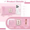 Small Personalized Initial A-Z Patch Makeup Bag,Pink Cute PU Leather Glitter Letter Cosmetic Bag for Teen Girls,Travel Toiletry Bag with Zipper,Preppy Monogrammed Birthday Gift for Daughter Niece D view 2