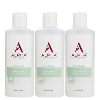 Alpha Skin Care Refreshing Face Wash, Gentle Soap-Free Formula, Citric AHA, Cleanses, Purifies, Tones & Restores pH, All Skin Types, Removes Make-Up & Oil, Anti-Aging Ingredients, 6 Oz, Pack of 3