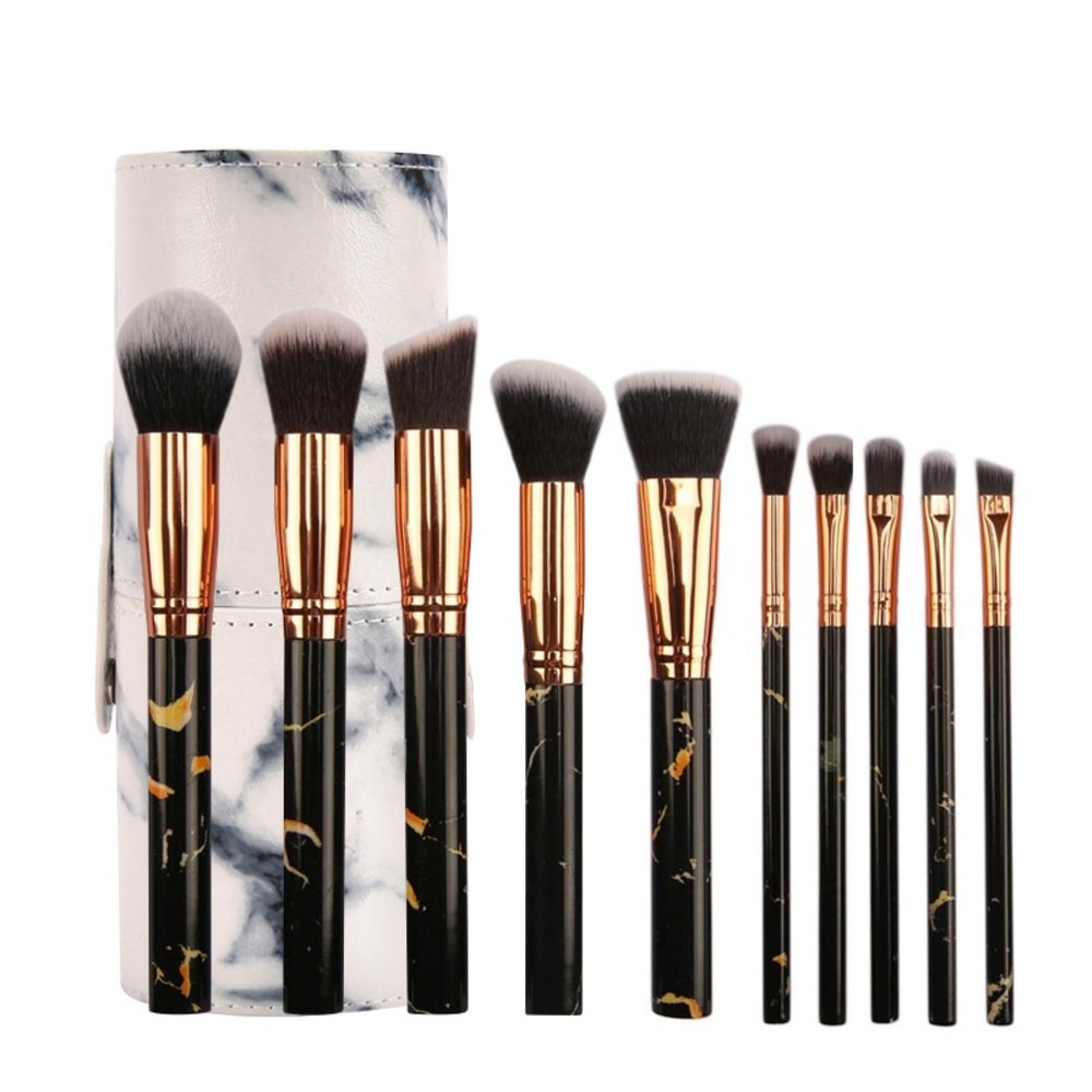 10-Piece Makeup Brush Set with Brush Barrel Marble Texture Handle Makeup Brush Portable Beauty Brush Set Tool Makeup Brush Set (Color : A, Size : O)